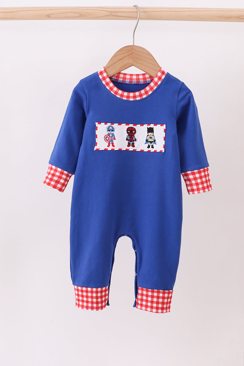 Blue Embroidered Character Romper