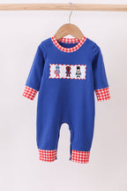 Blue Embroidered Character Romper