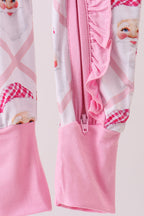 Pink santa claus bamboo ruffle zipper romper