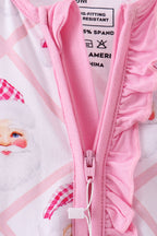 Pink santa claus bamboo ruffle zipper romper