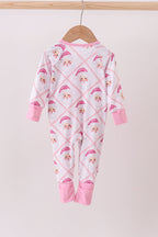 Pink santa claus bamboo ruffle zipper romper