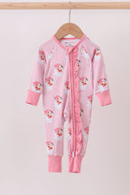 Pink santa claus bamboo ruffle zipper romper