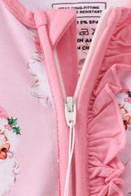 Pink santa claus bamboo ruffle zipper romper