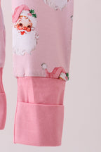 Pink santa claus bamboo ruffle zipper romper