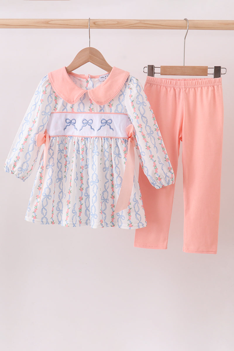 Pink floral bow embroidery set