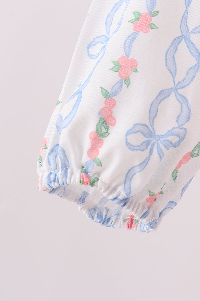 Pink floral bow embroidery set