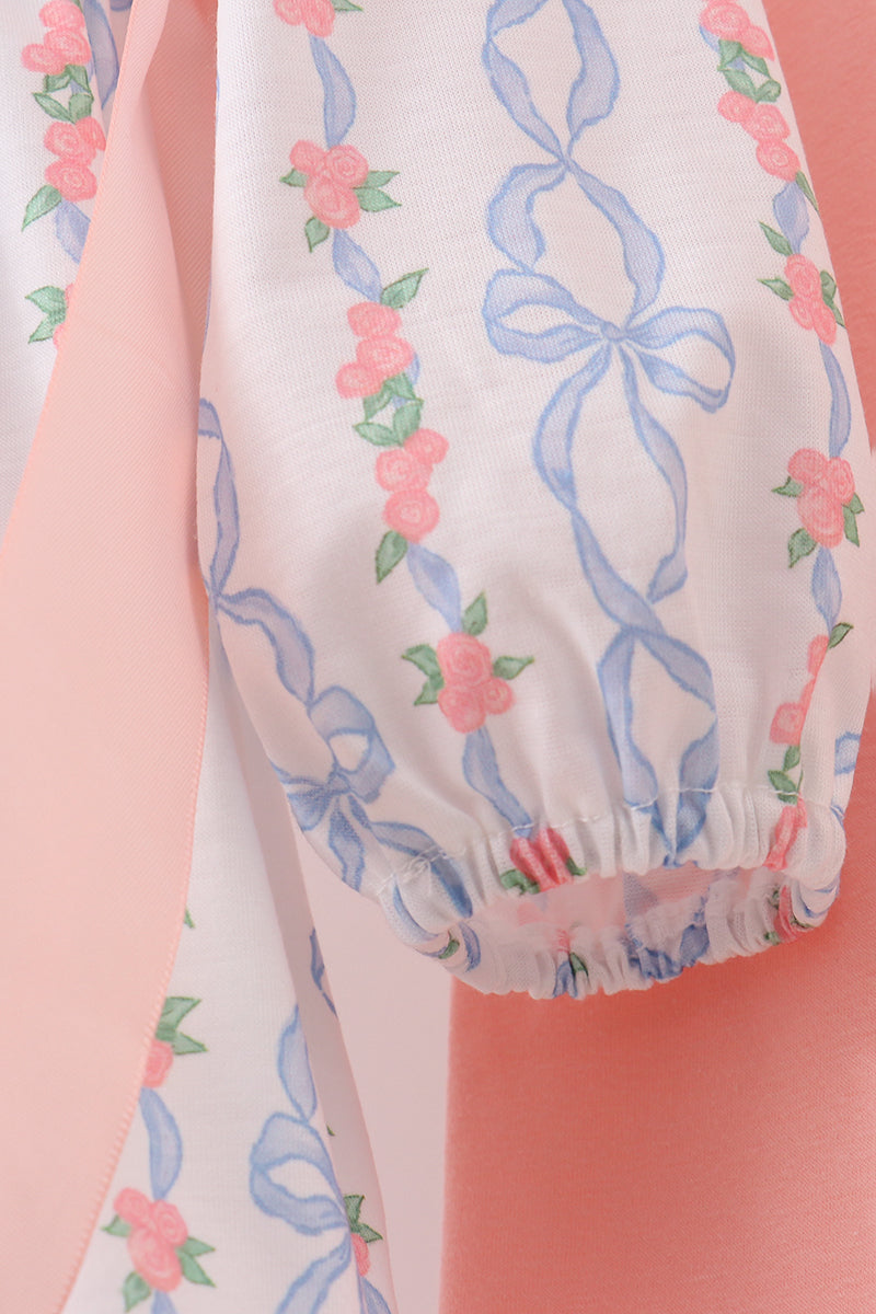 Pink floral bow embroidery set