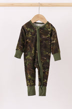 Forest Leaf Camo bamboo zipper romper