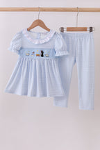 Blue nativity embroidery pants set
