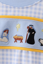 Blue Gingham Embroidered Nativity Bubble