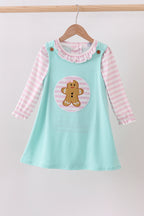 Ruffle Gingerbread Man Applique Blue Dress
