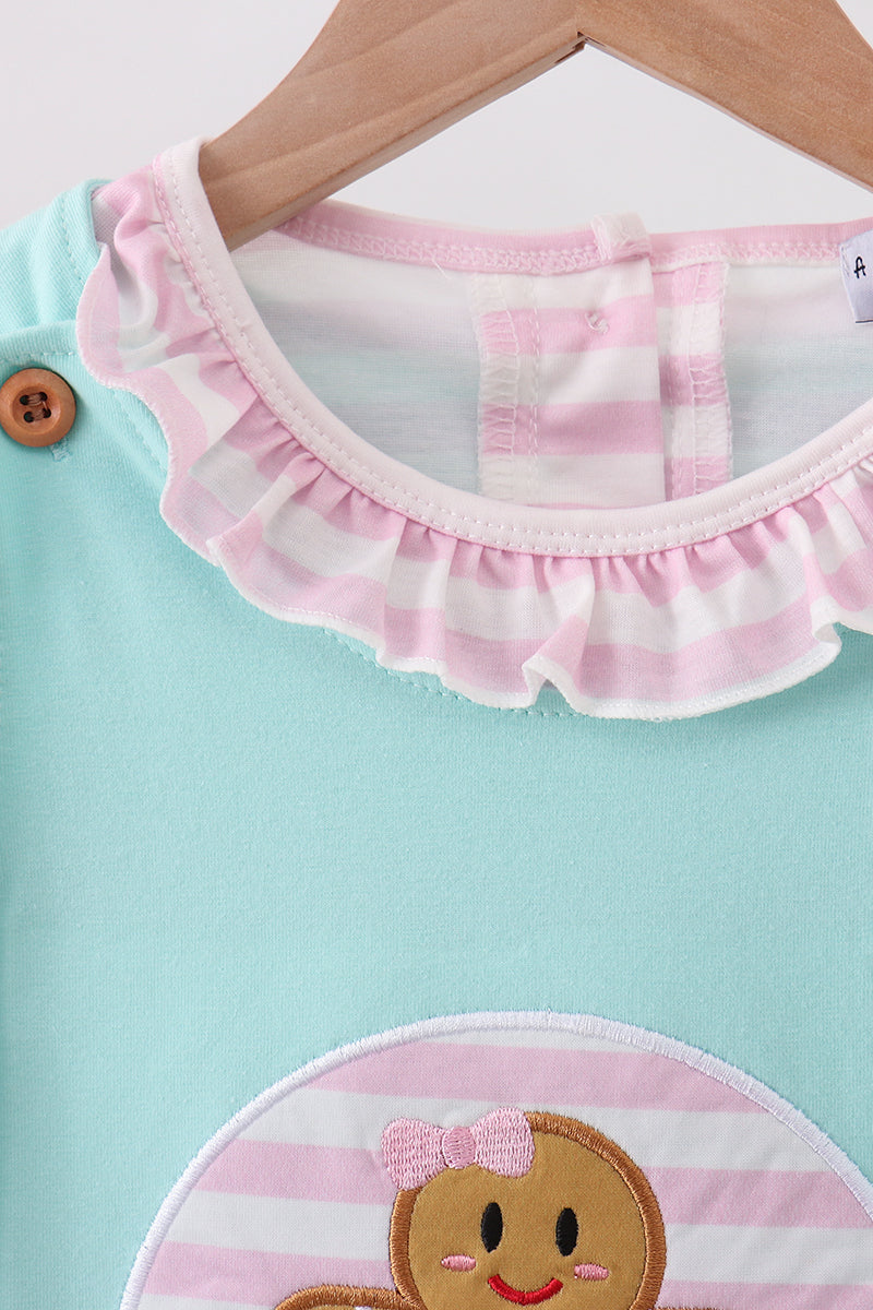 Ruffle Gingerbread Man Applique Blue Dress