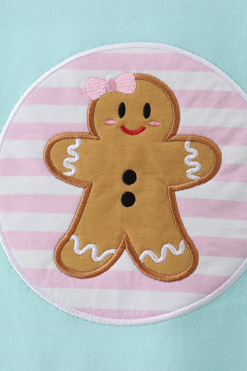 Ruffle Gingerbread Man Applique Blue Dress
