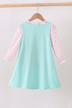 Ruffle Gingerbread Man Applique Blue Dress