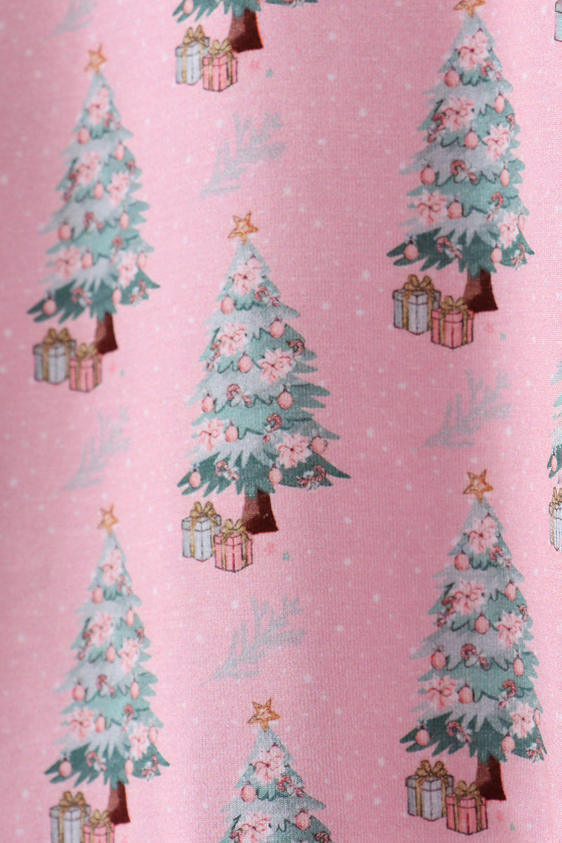 Pink christmas tree bamboo pants set