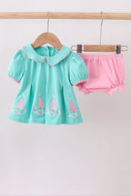 Green christmas tree embroidery bloomer  set