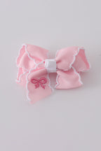Pink embroidery hair bow