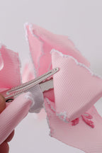 Pink embroidery hair bow