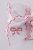 White embroidery hair bow