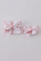 White embroidery hair bow