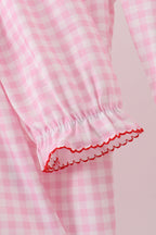 Pink santa claus embroidery gingham pants set