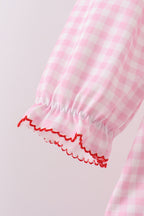 Pink santa claus embroidery gingham pants set