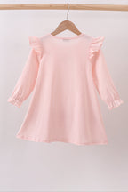 Pink floral bow applique ruffle dress