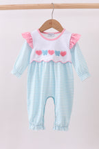 Blue bear embroidery ruffle romper