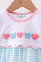 Blue bear embroidery ruffle romper