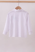 Blue heart french knot button down top