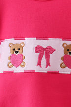 Pink bear embroidery bow bubble