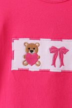 Pink bear embroidery ruffle pants set