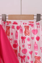 Pink bear embroidery ruffle pants set