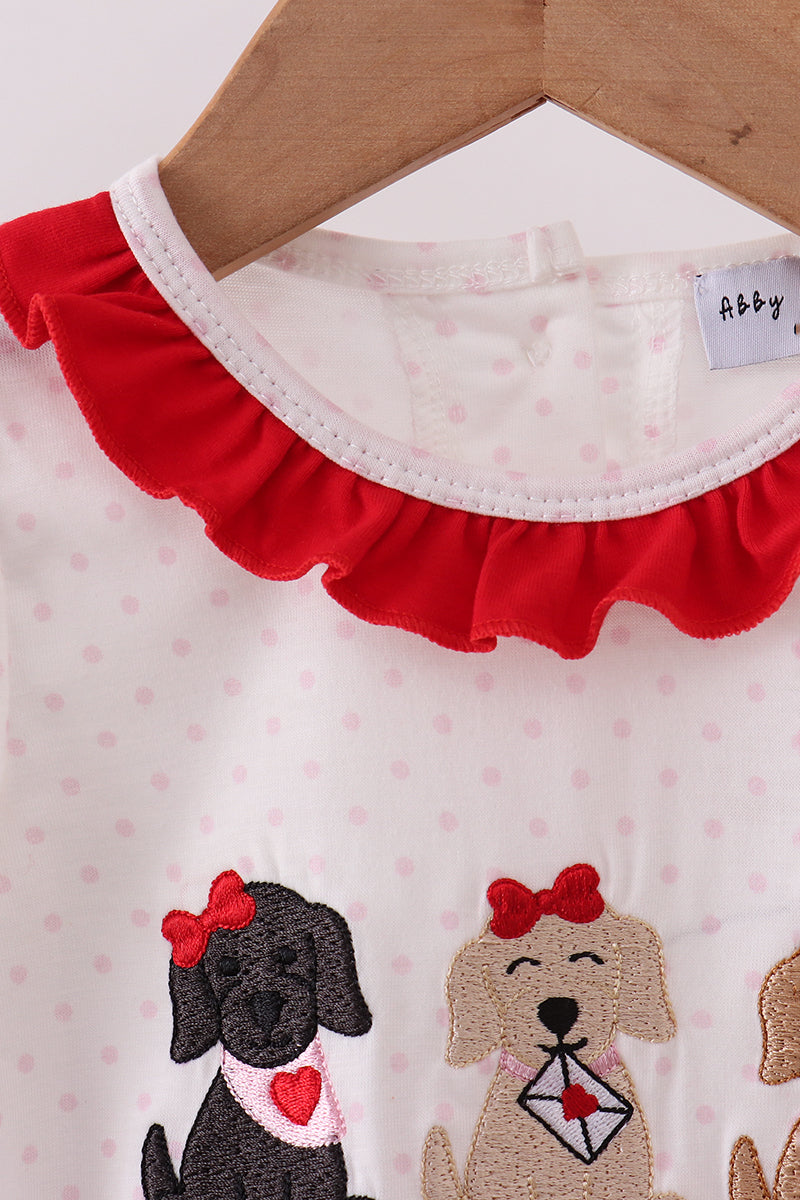 White puppy embroidery ruffle bubble