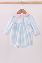 Blue heart embroidery gingham bubble