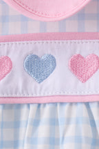 Blue heart embroidery gingham pants set