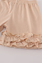 Beige french knot ruffle shorts set