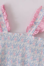 Blue bow tie print smocked mom dress