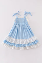 Blue princess embroidery ruffle dress