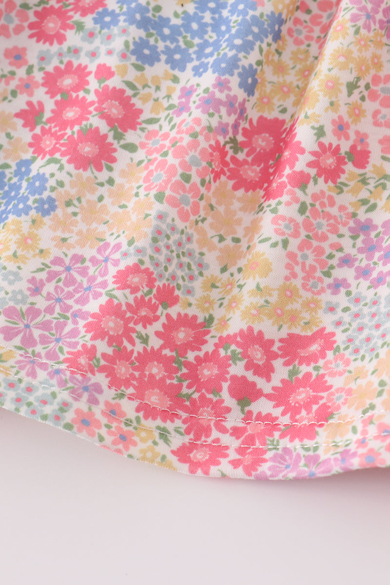 Pink floral pumpkin embroidery ruffle pants set