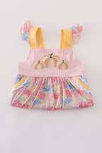 Pink floral pumpkin embroidery ruffle pants set