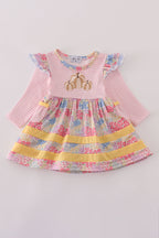Pink Ruffle Pumpkin Embroidery Bubble Dress