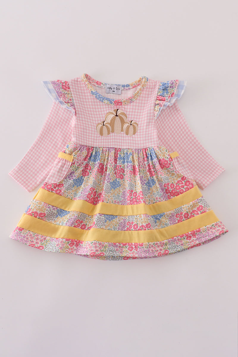 Pink Ruffle Pumpkin Embroidery Bubble Dress