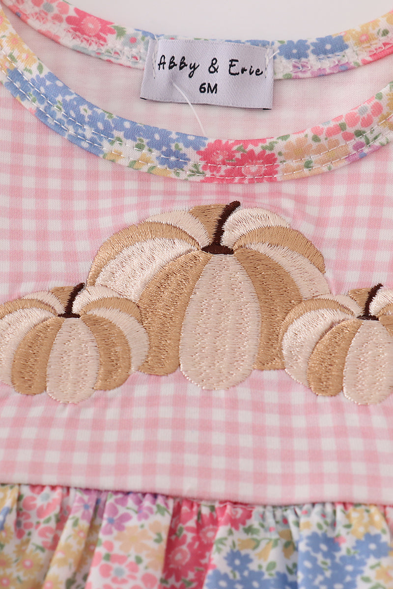 Pink Ruffle Pumpkin Embroidery Bubble Dress
