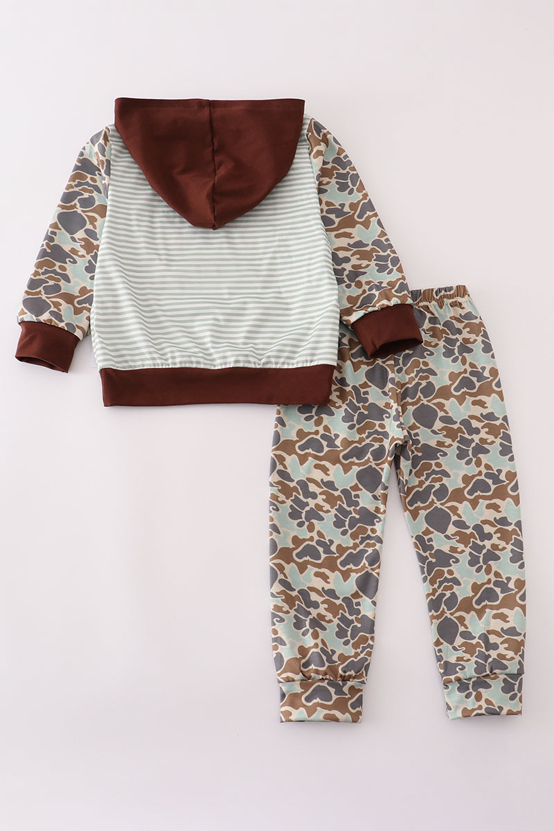 Camouflage truck pumpkin applique stripe hoodie set