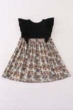 Black camouflage pumpkin applique ruffle dress