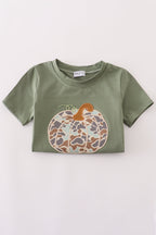 Camouflage print pumpkin applique pants set