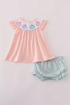 Pink embroidery bloomer set