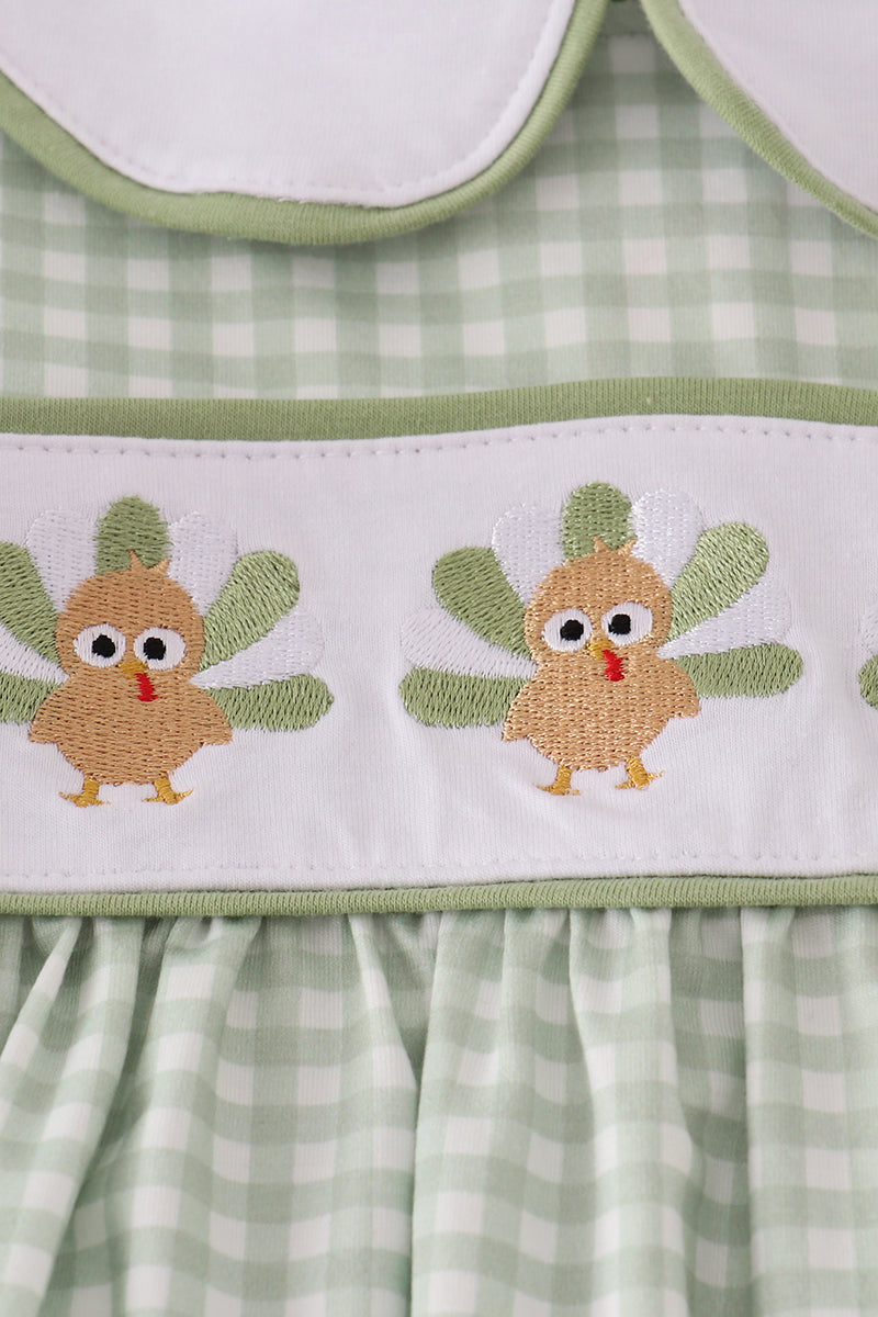 Sage turkey embroidery gingham pants set