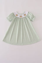 Sage turkey embroidery gingham dress